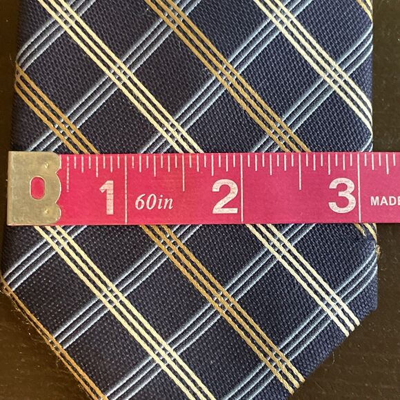 Black Brown 1826 Neck Tie Solid Blue With Brown White Stripes 100% Silk - 61 In - Picture 5 of 5